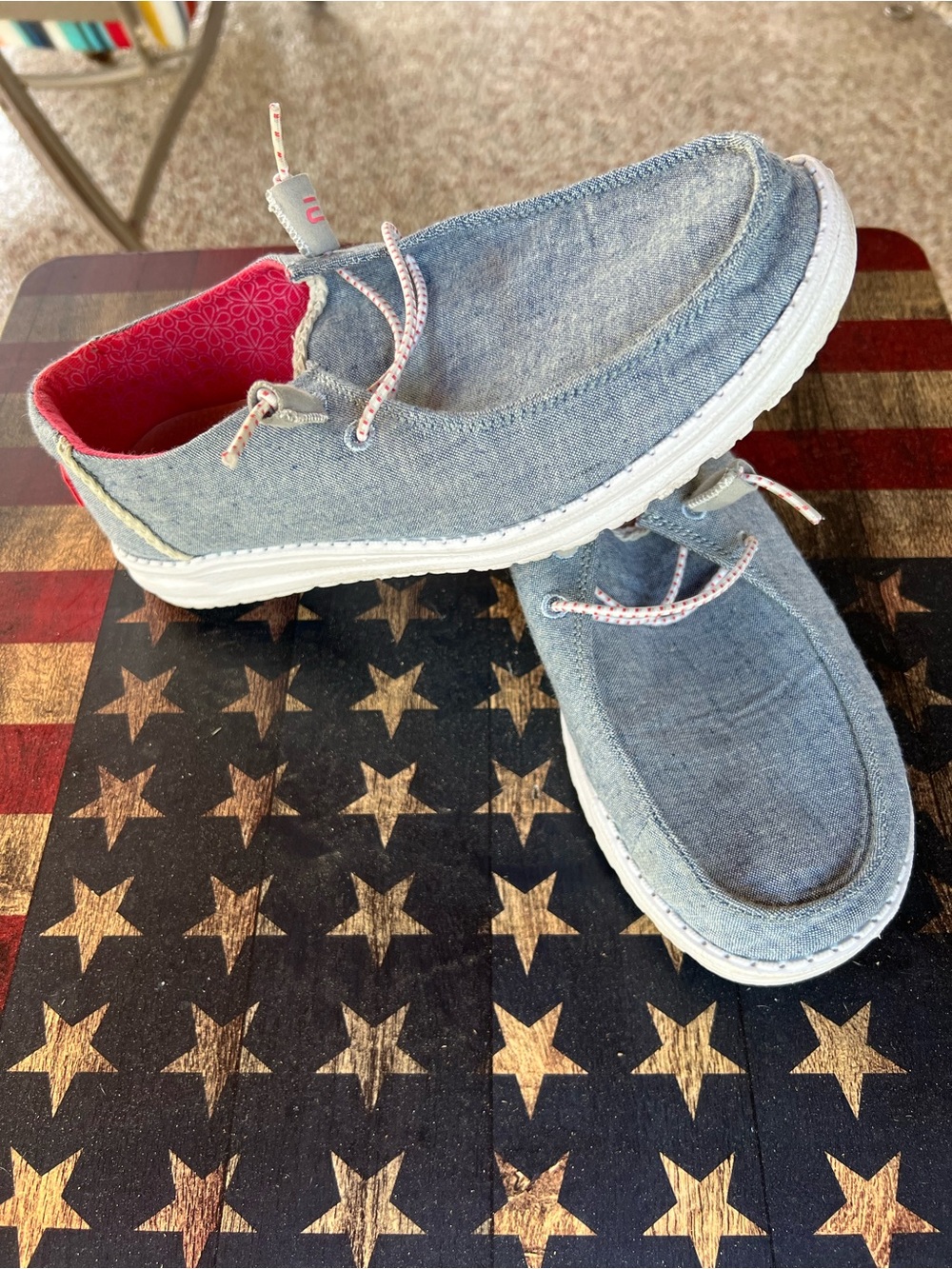 Hey Dude Women's Light Blue Canvas Slip-On with Pink Lining